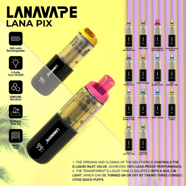 LANA PIX 閃光彈 20000口拋棄式電子煙｜獨家折疊吸嘴 15ml巨量儲油 Mesh網芯爆汁口感 3%丁鹽，台灣現貨正品快速出貨